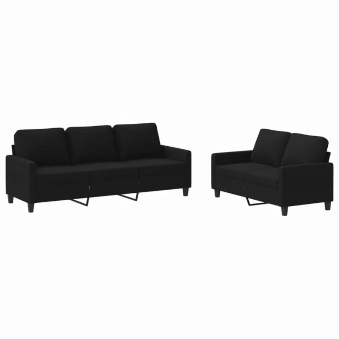 vidaXL Sofa Sofagarnitur mit Kissen Stoff, 2-tlg., Schwarz günstig online kaufen