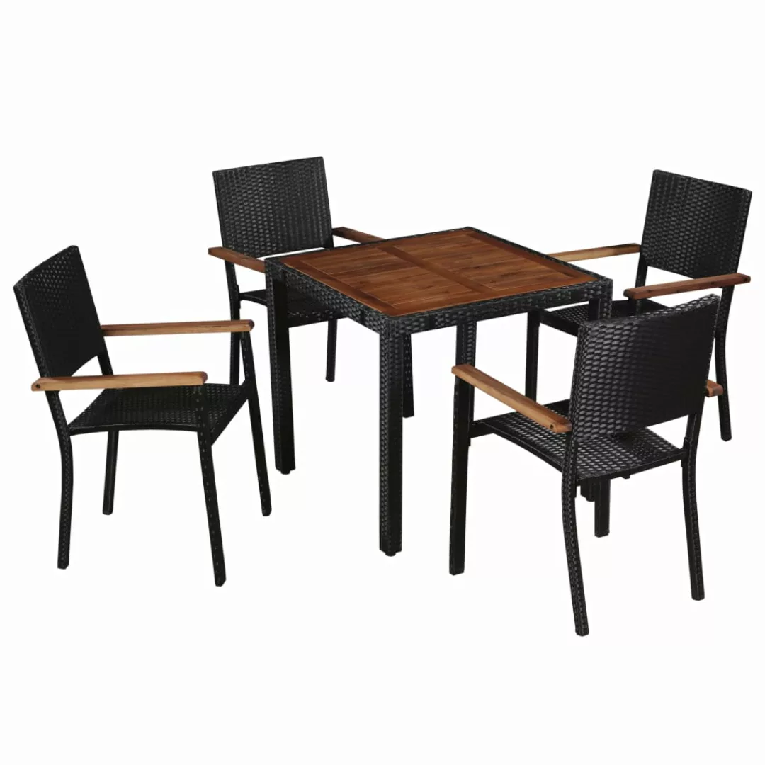 5-tlg. Garten-essgruppe Poly Rattan Akazie Massivholz Schwarz günstig online kaufen