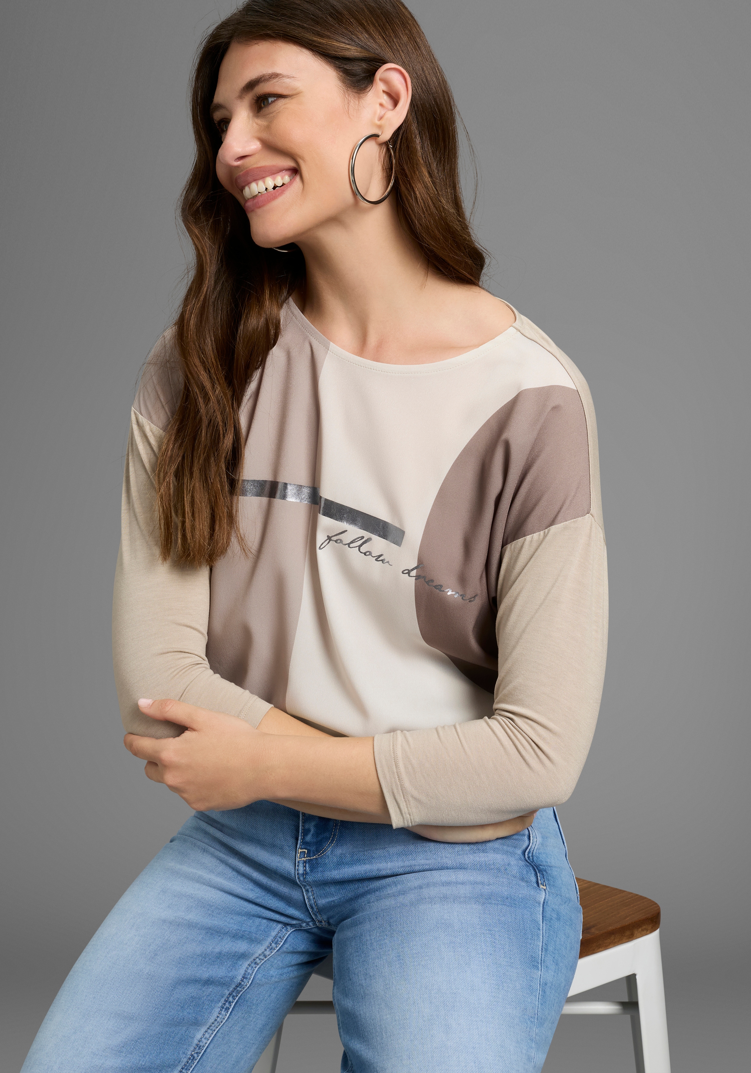 Laura Scott Shirtbluse, im Materialmix mit Folienprint - NEUE FARBEN günstig online kaufen