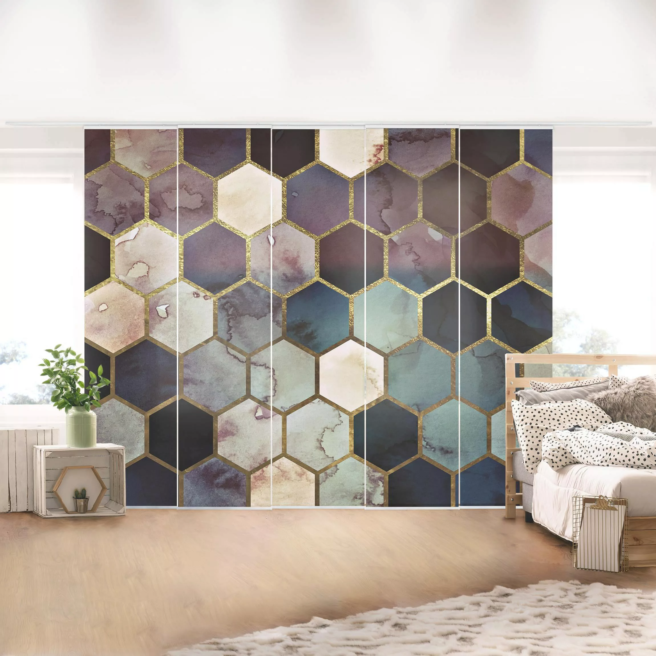 Schiebegardine Hexagonträume Aquarell Muster günstig online kaufen