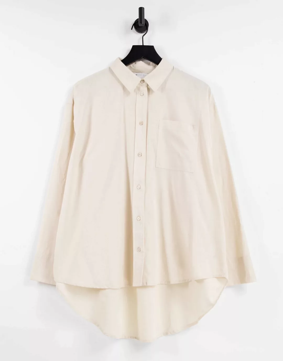 ASOS DESIGN – Oversize-Leinenhemd mit nach hinten abfallendem Saum in Stein günstig online kaufen