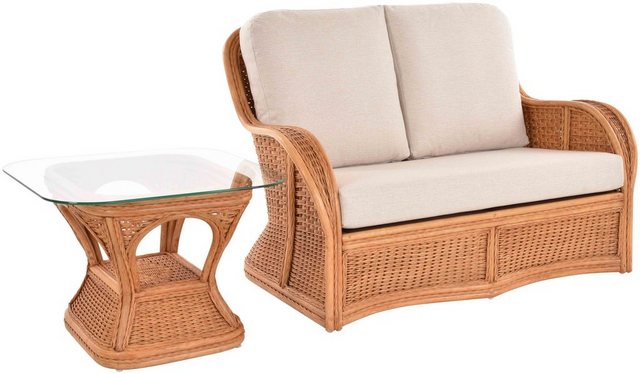 Krines Home Loungesofa Exklusives Rattan Wohnzimmersofa Carlo mit Beistellt günstig online kaufen