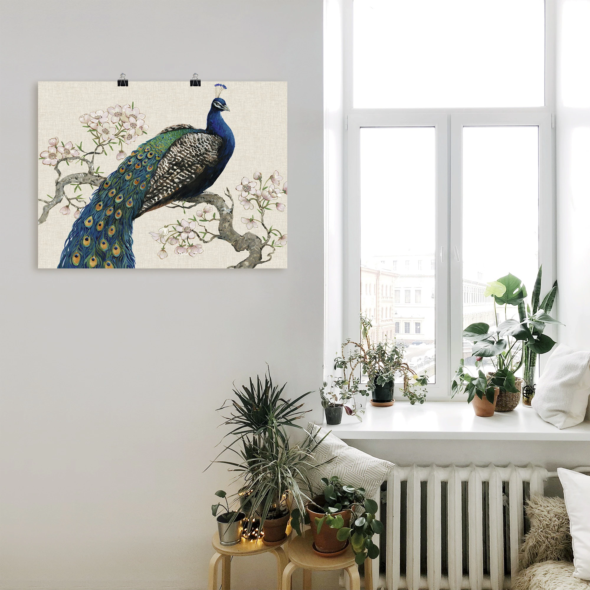 Artland Wandbild »Pfau & Blüten I«, Vögel, (1 St.), als Alubild, Outdoorbil günstig online kaufen