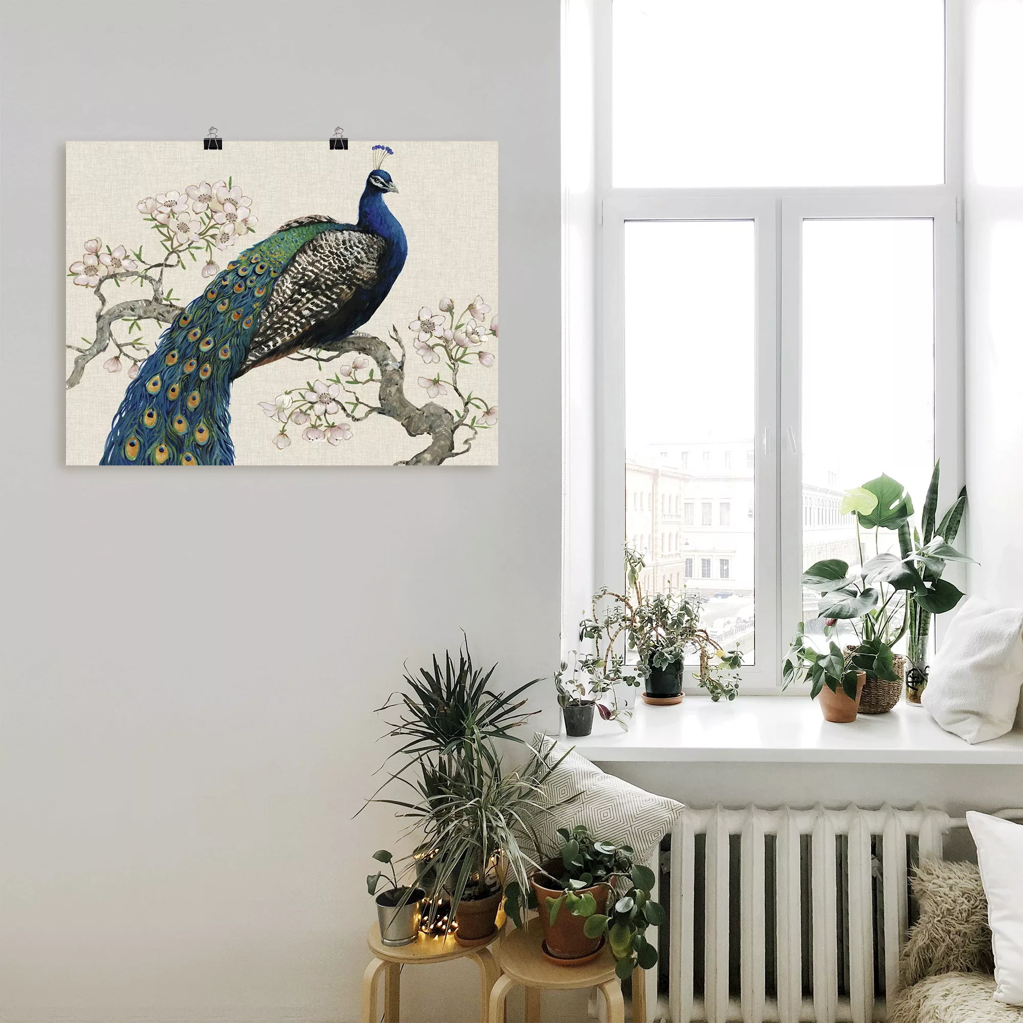 Artland Wandbild "Pfau & Blüten I", Vögel, (1 St.), als Alubild, Outdoorbil günstig online kaufen