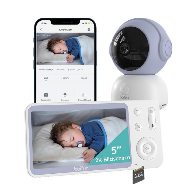 Boifun Video-Babyphone Babyphone 720P mit Kamera 5 Zoll Baby Monitor, mit K günstig online kaufen