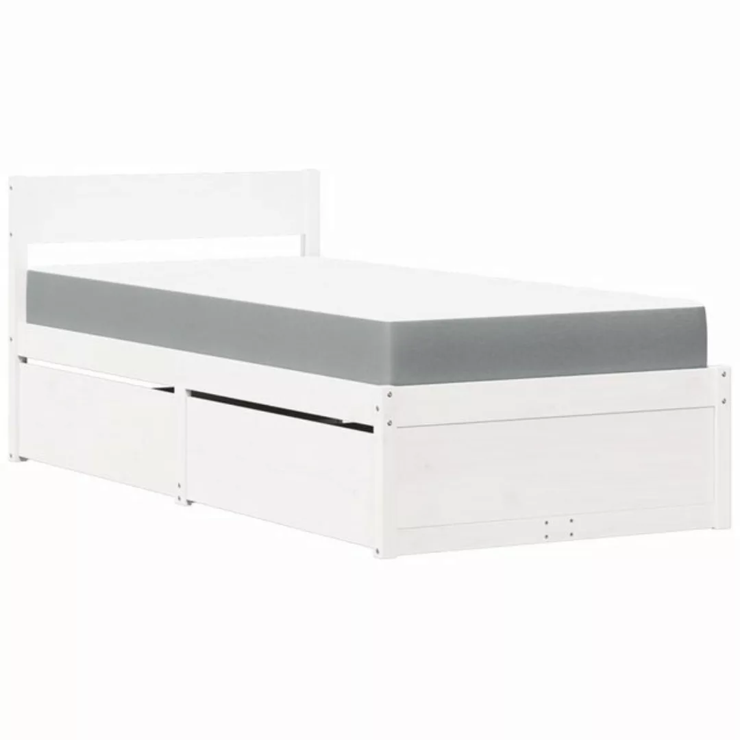 vidaXL Bett, Bett mit Schubladen und Matratze Weiß 90x190 cm Massivholz günstig online kaufen