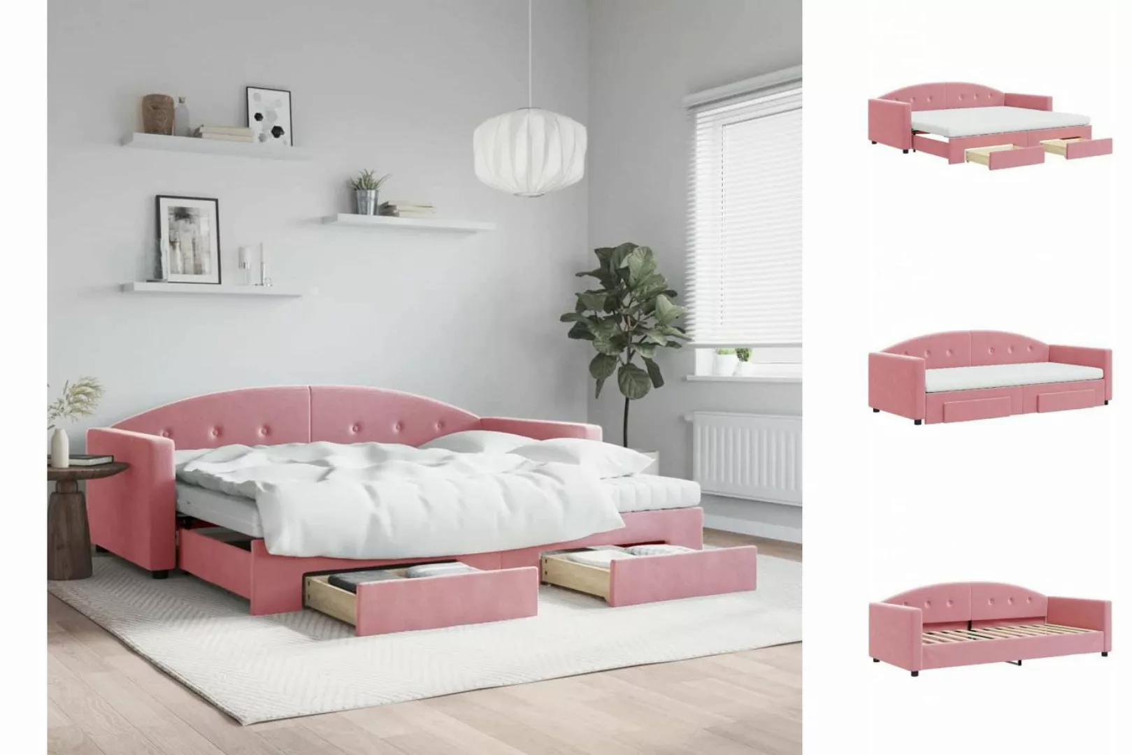 vidaXL Gästebett Gästebett Tagesbett Ausziehbar mit Schubladen Rosa 90x200 günstig online kaufen