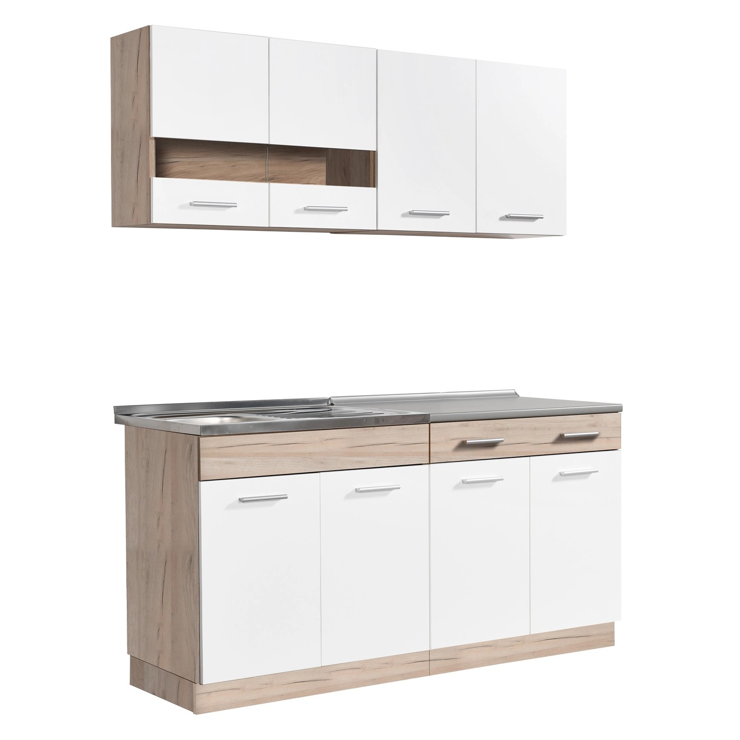 Homestyle4u Moderne Küche ohne Geräte 160x206,5x60 cm in Eiche Braun 2354 günstig online kaufen