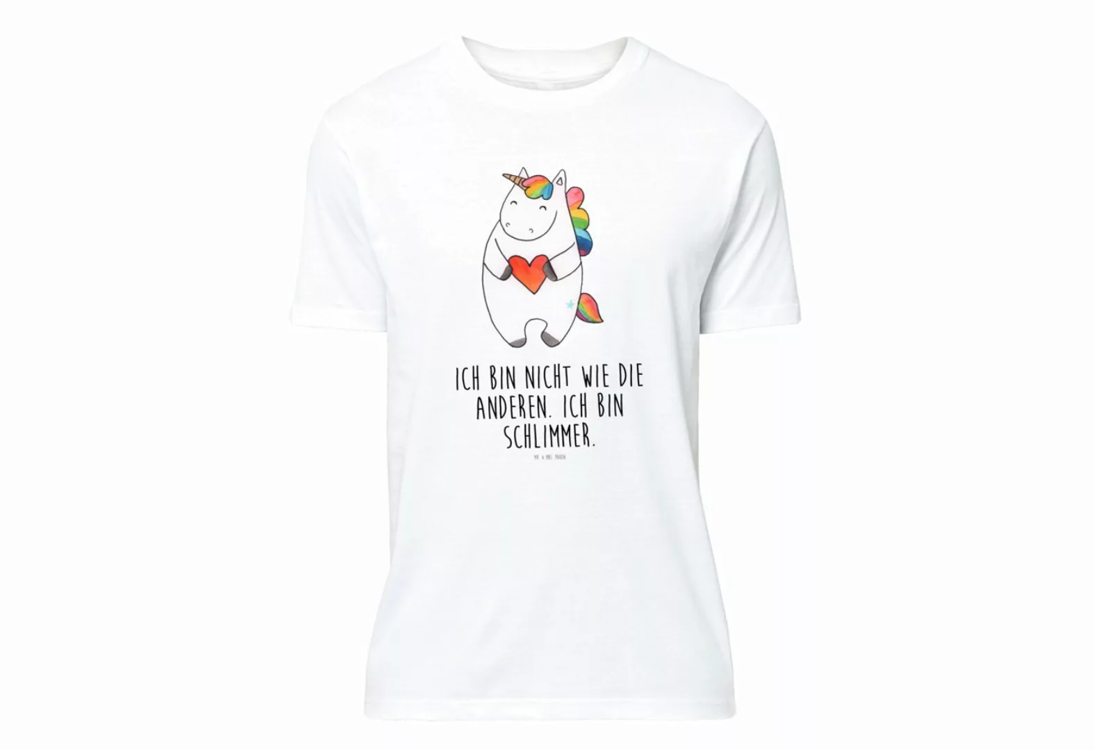 Mr. & Mrs. Panda T-Shirt Einhorn Herz - Weiß - Geschenk, T-Shirt mit Spruch günstig online kaufen