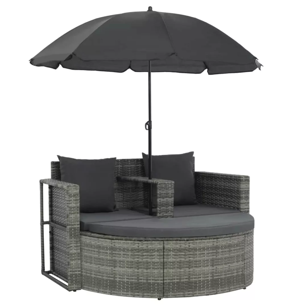 2-sitzer-gartensofa Mit Auflagen Und Sonnenschirm Grau Poly Rattan günstig online kaufen