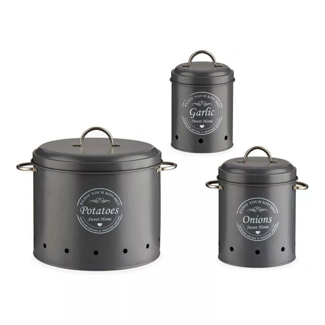 Set Mit 3 Kanistern Enjoy Your Kitchen Grau Metall (3 Pcs) günstig online kaufen