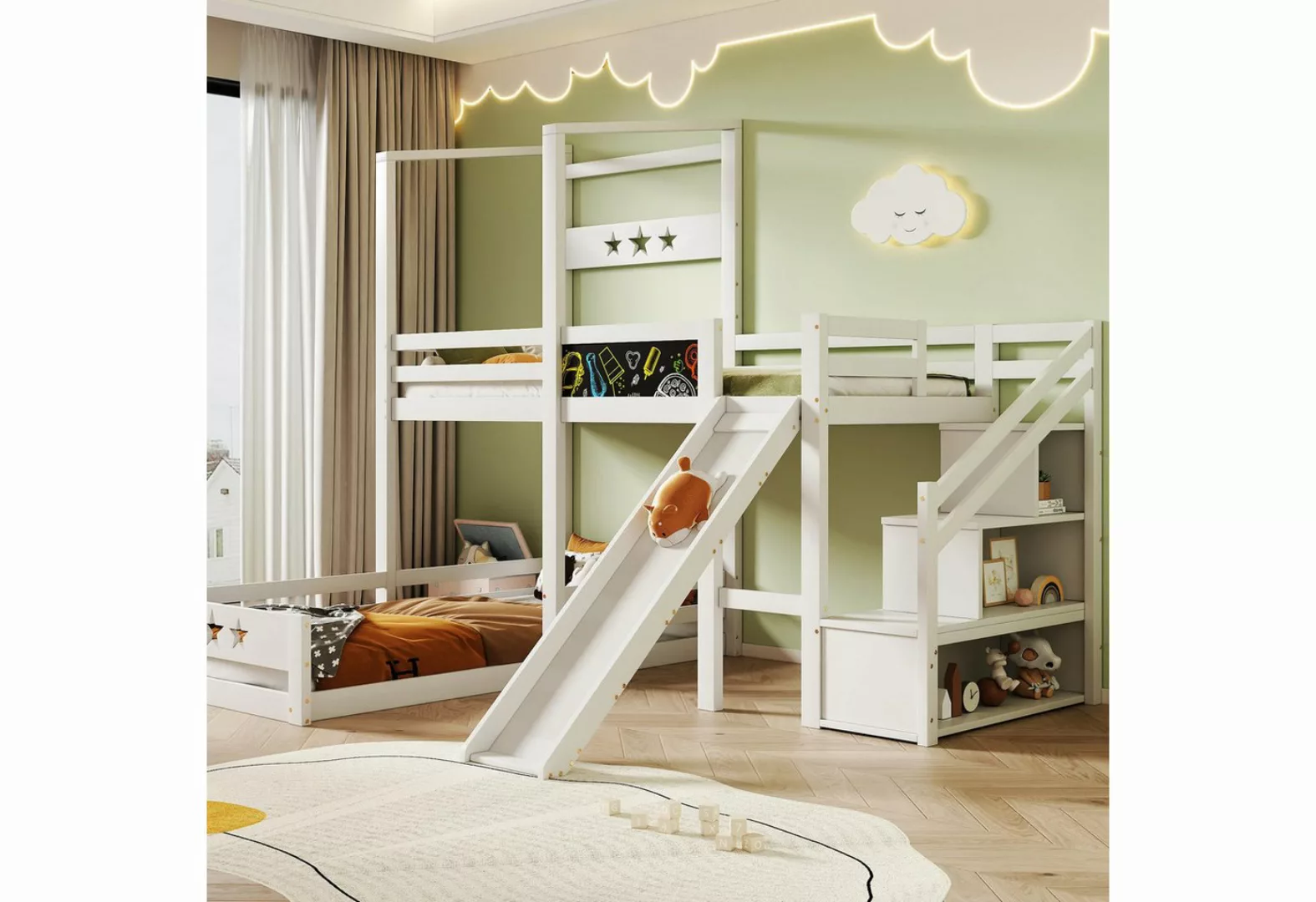 GOOLOO Etagenbett Kinderbett Etagenbett mit Tafel und Rutsche (Hochbett für günstig online kaufen