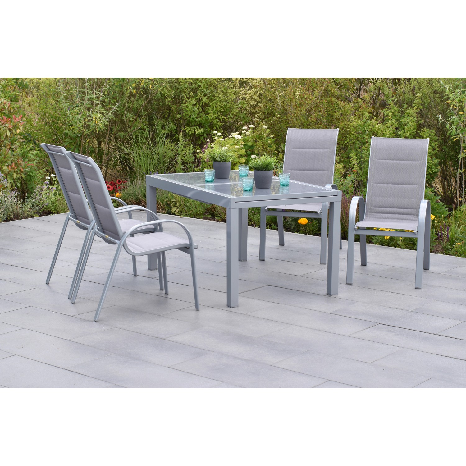 Merxx Amalfi di Lusso Set 5-tlg 4 Stapelsessel Gartentisch 160(220)x90cm Di günstig online kaufen