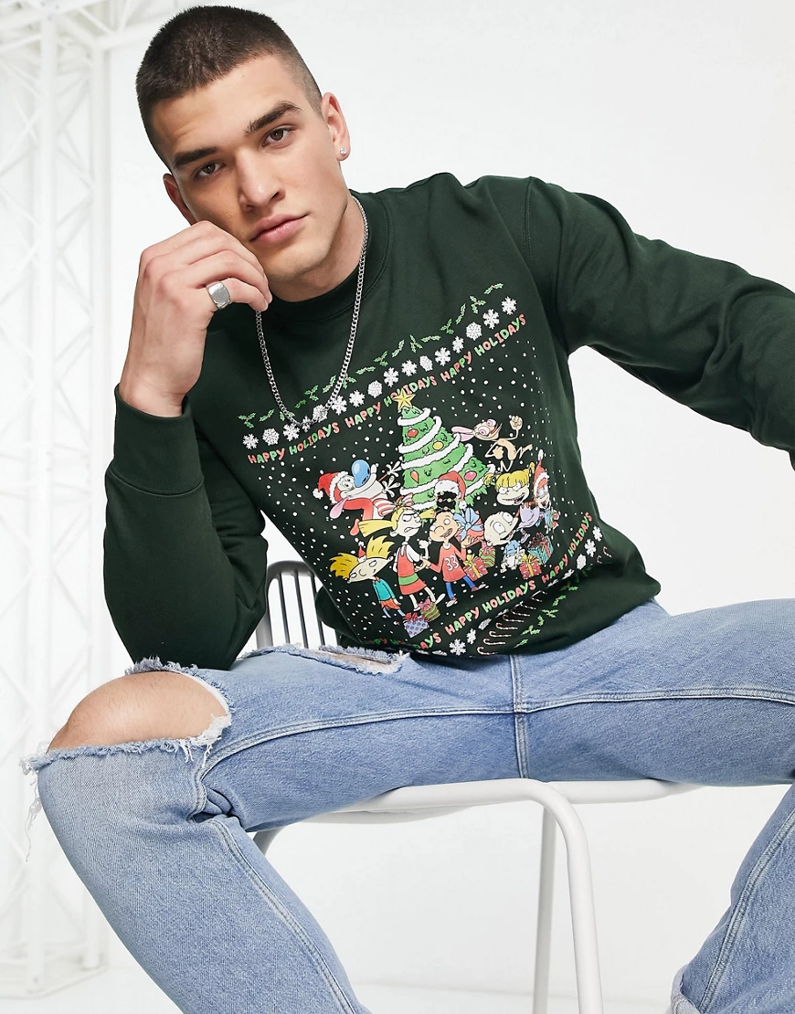 Weihnachtspullover in Grün mit Hey-Arthur-Print günstig online kaufen