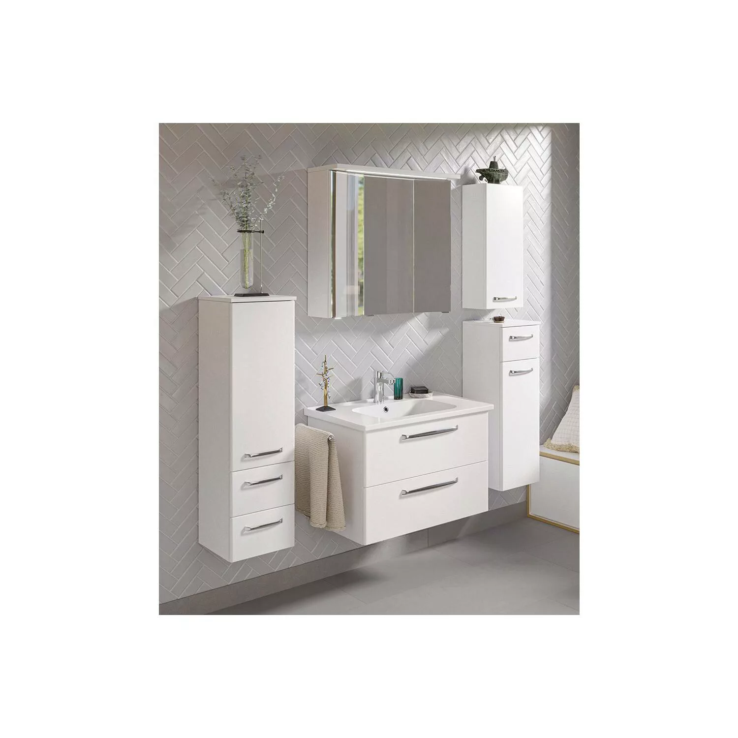 Badezimmer Komplett Set mit Keramikbecken TRENTO-66 in weiß Glanz, B/H/T: c günstig online kaufen