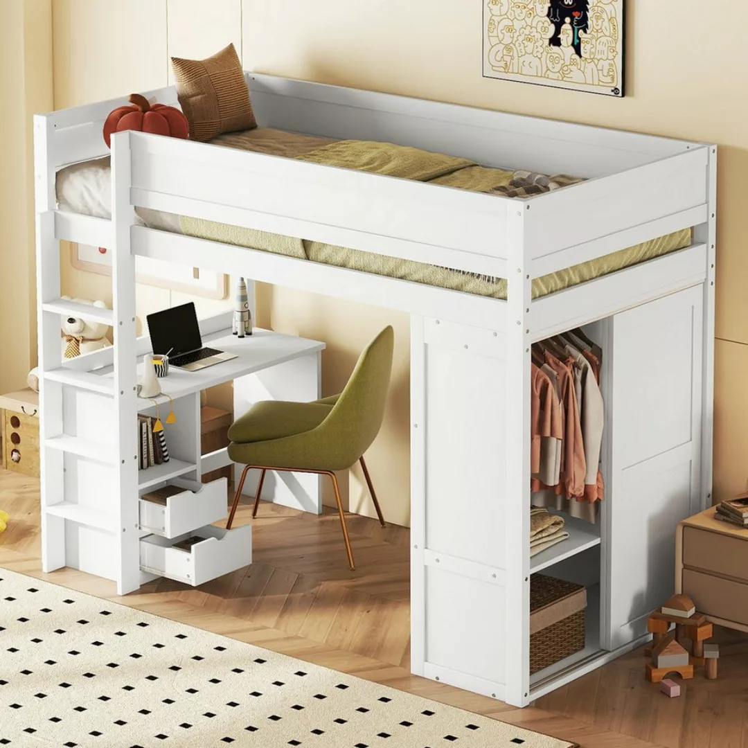 Ulife Kinderbett Hochbett Jugendbett mit Kleiderschrank, Schreibtisch und S günstig online kaufen