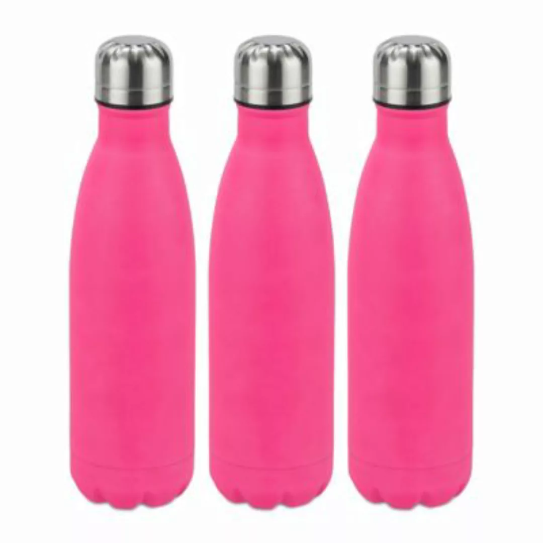 relaxdays 3 x Trinkflasche Edelstahl pink günstig online kaufen