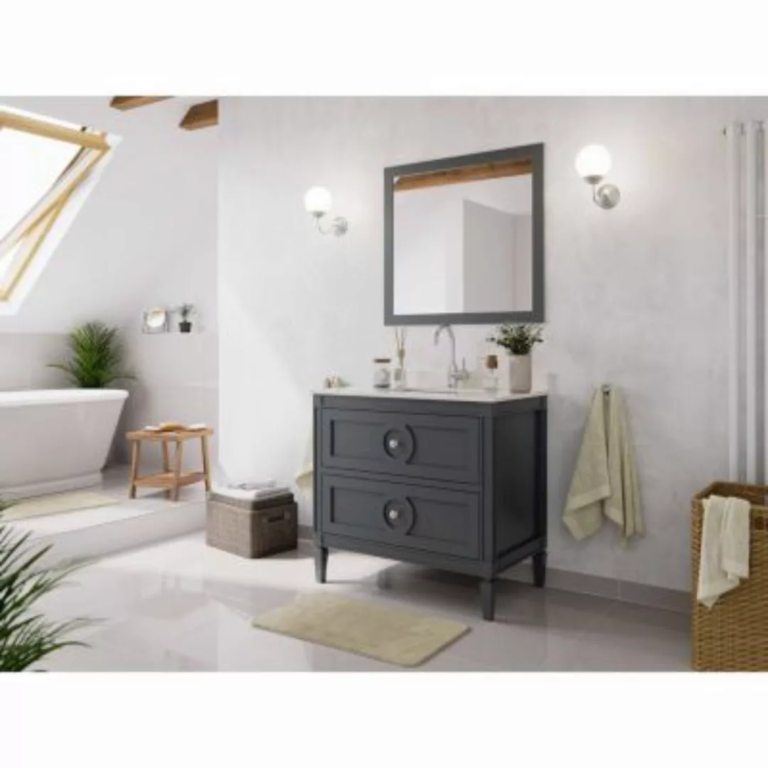 Lomadox Landhaus Waschtisch Set BLANES-02 Massivholz in grau lackiert mit S günstig online kaufen