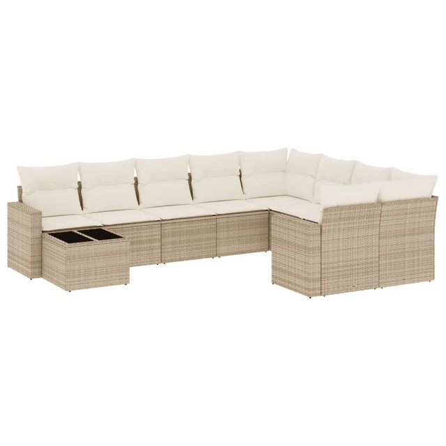 vidaXL Sofaelement 10-tlg. Garten-Sofagarnitur mit Kissen Beige Poly Rattan günstig online kaufen