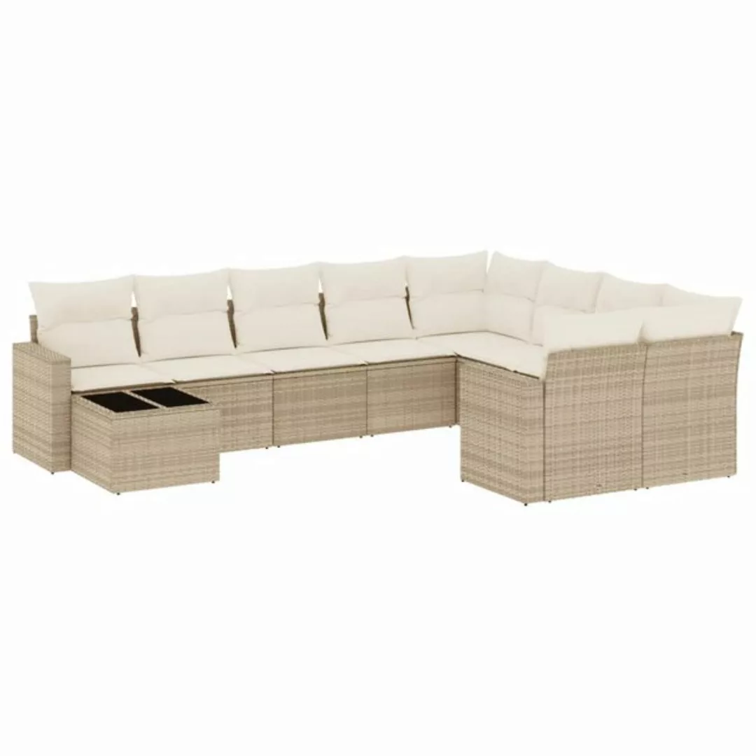 vidaXL Sofaelement 10-tlg. Garten-Sofagarnitur mit Kissen Beige Poly Rattan günstig online kaufen