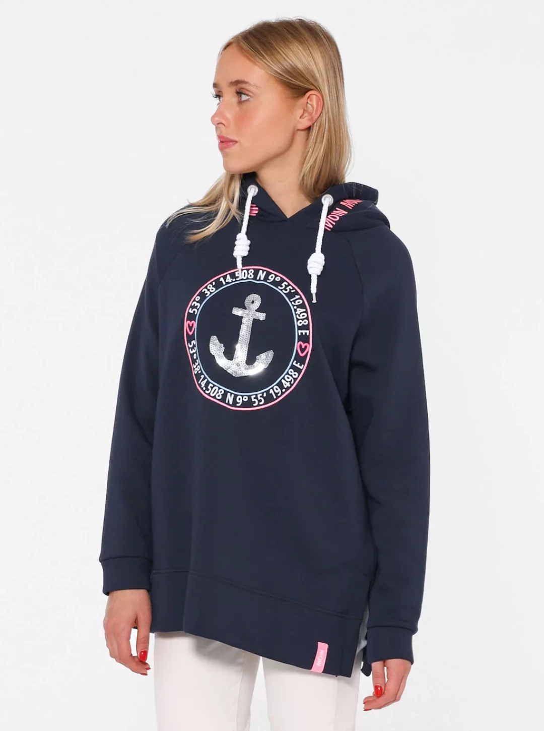 Zwillingsherz Hoodie ""Strandglück Paillette"", mit Anker-Motiv und "Moin"- günstig online kaufen