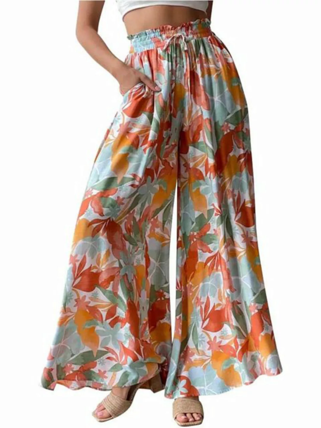 KIKI Culotte Damen Elegant Boho Blume High Waist Hose Strandhose Sommerhose günstig online kaufen