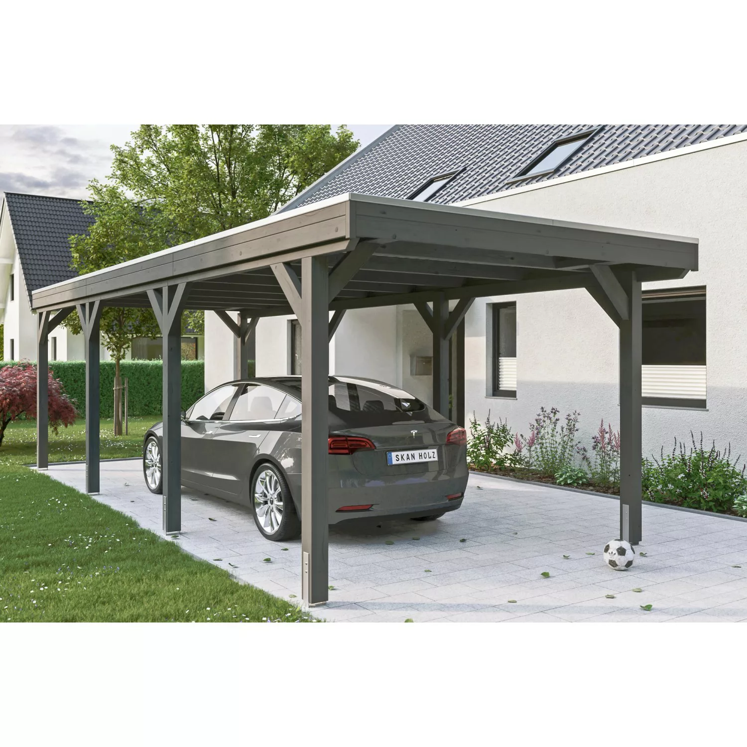 Skan Holz Carport Grunewald 321 cm x 796 cm mit Aluminiumdach Schiefergrau günstig online kaufen