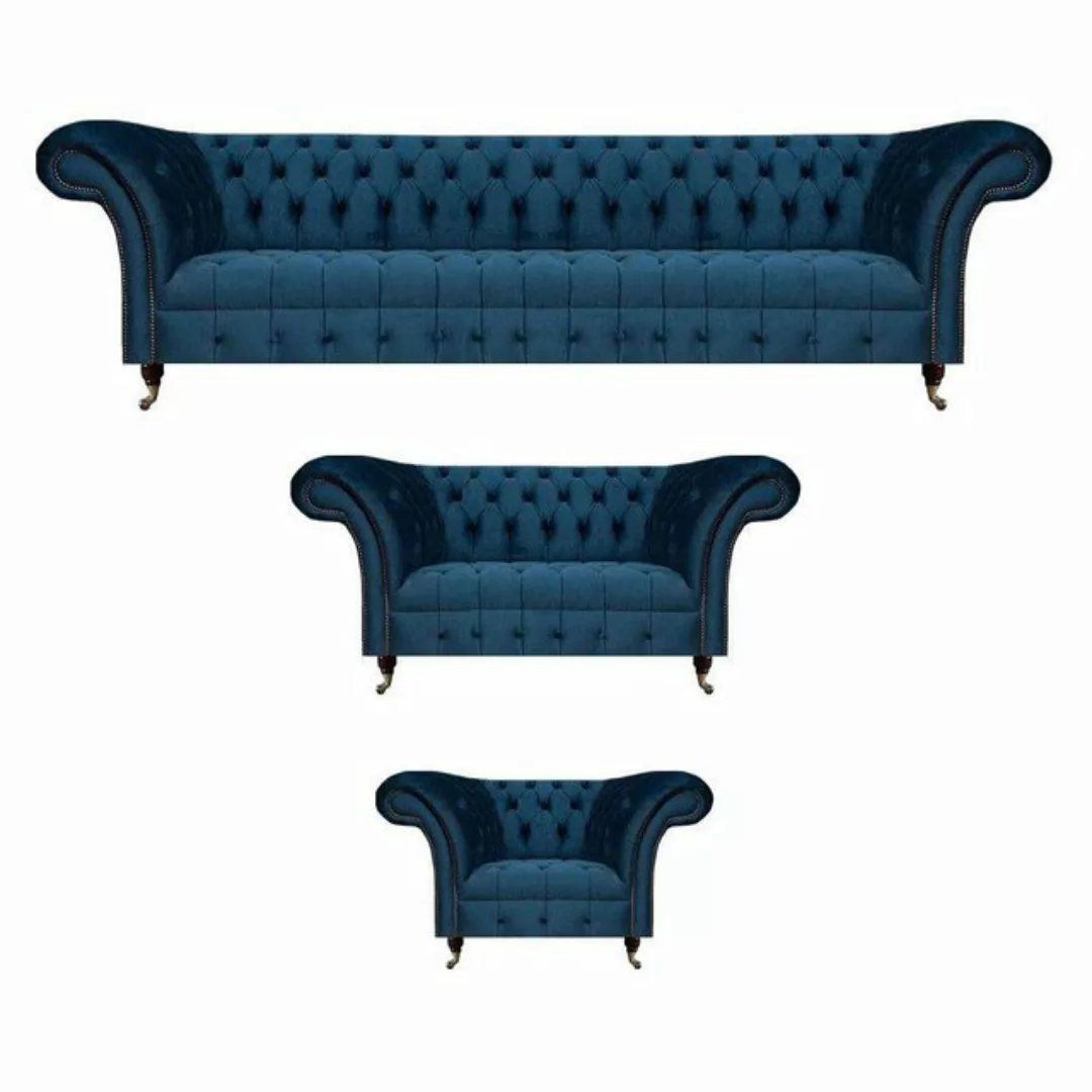 JVmoebel Chesterfield-Sofa Sofagarnitur Blau Luxus Komplett 3tlg Sitzmöbel günstig online kaufen