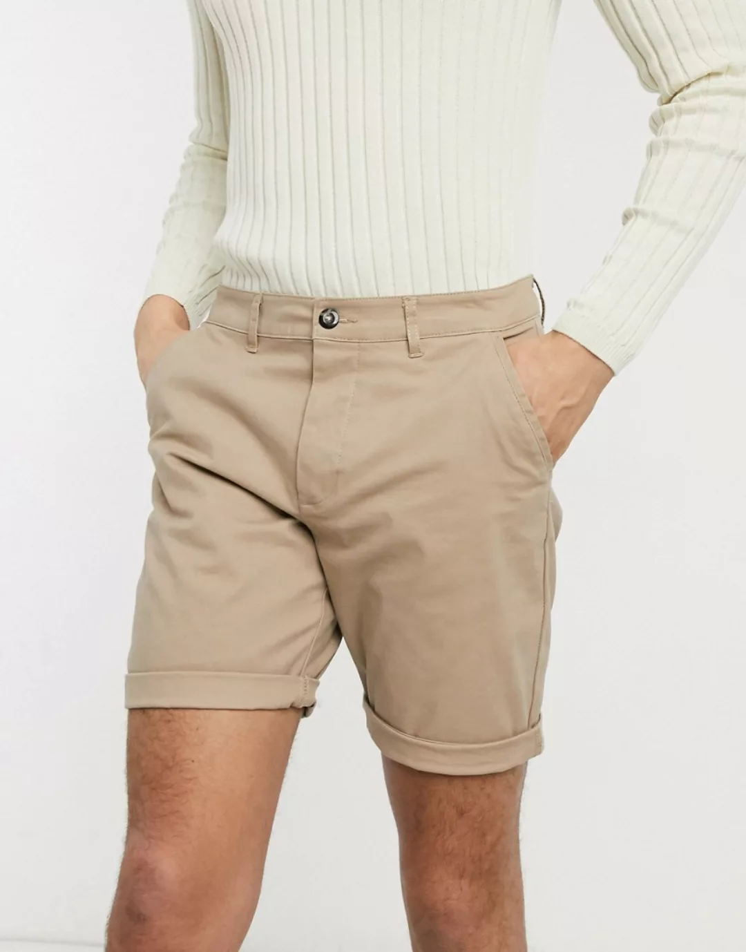 ASOS DESIGN – Enge Chino-Shorts in Stone-Neutral günstig online kaufen