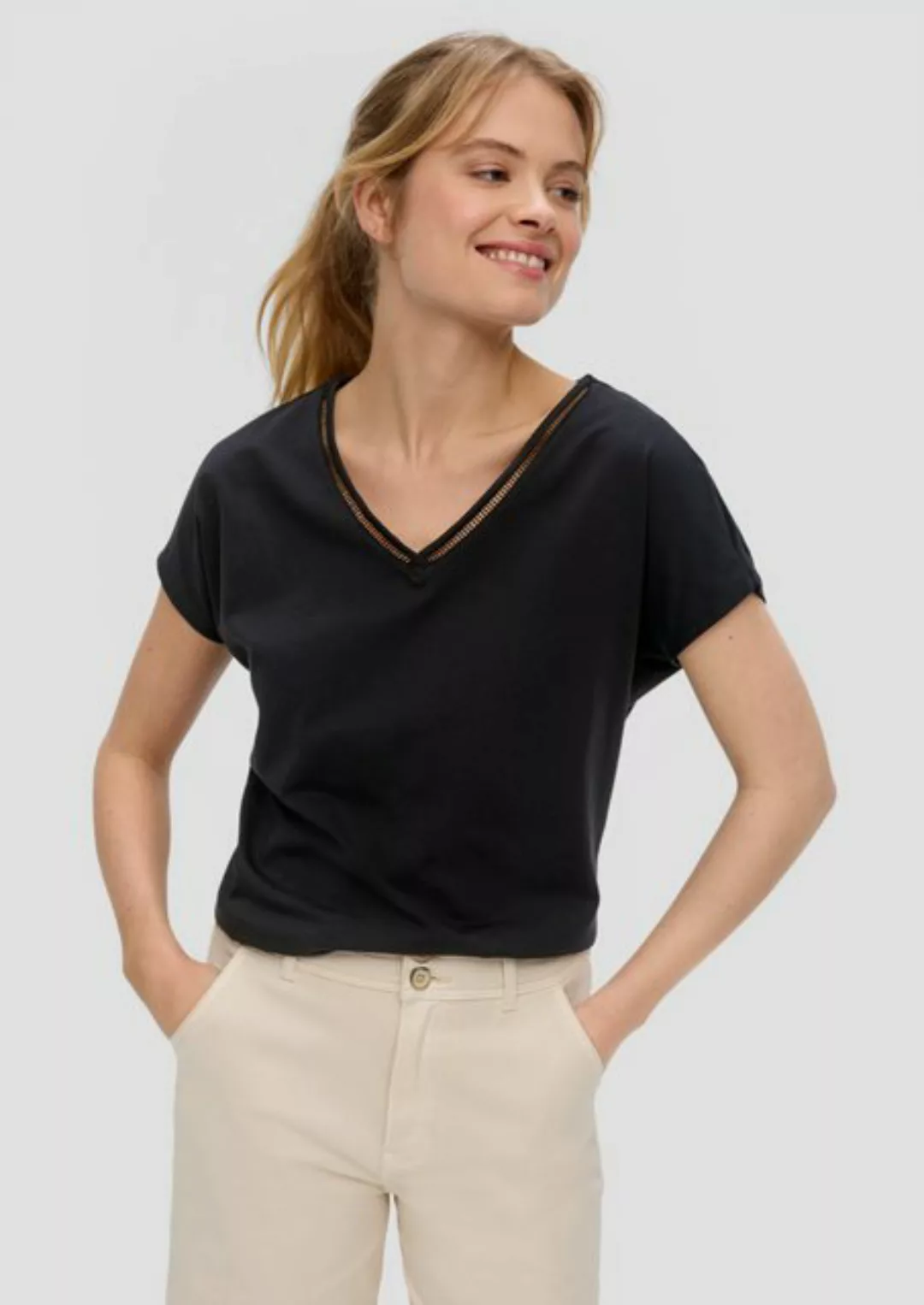 s.Oliver Shirttop Baumwoll-T-Shirt mit Spitzendetails Spitze günstig online kaufen