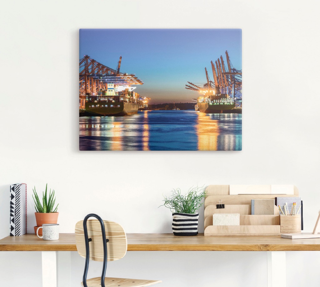 Artland Wandbild "Hamburg Hafen am Abend 2", Deutschland, (1 St.), als Lein günstig online kaufen