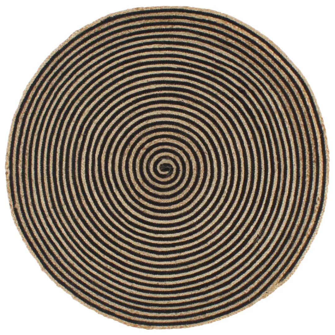 Teppich Handgefertigt Jute Mit Spiralen-design Schwarz 90 Cm günstig online kaufen