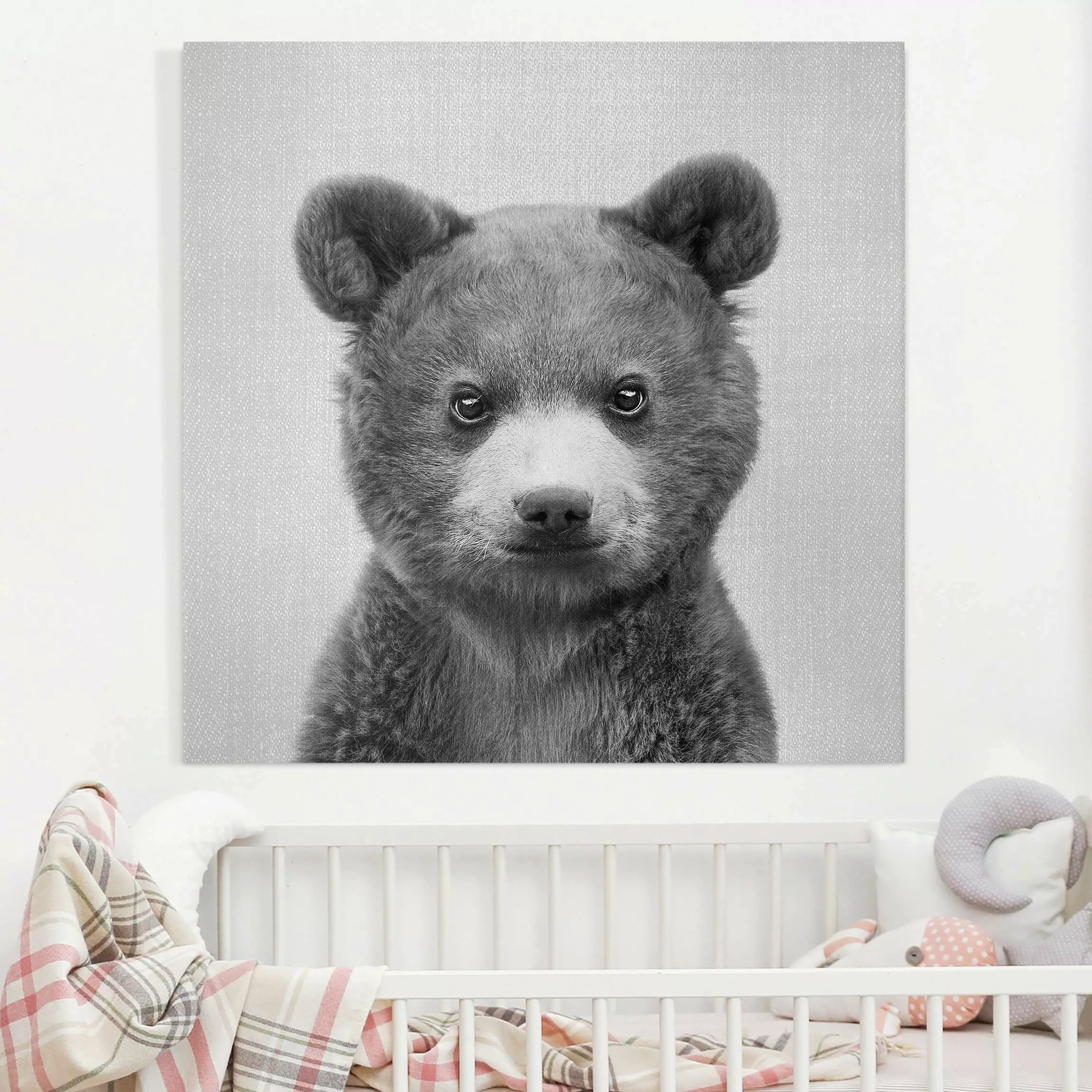 Leinwandbild Baby Bär Bruno Schwarz Weiß günstig online kaufen