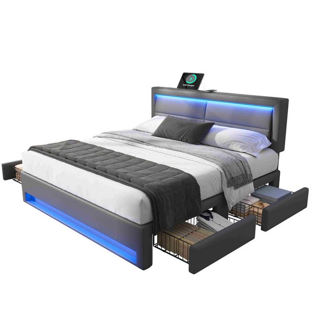 BlingBin Polsterbett 140*190cm Jugendbett mit USB-Anschluss, LED-Beleuchtun günstig online kaufen