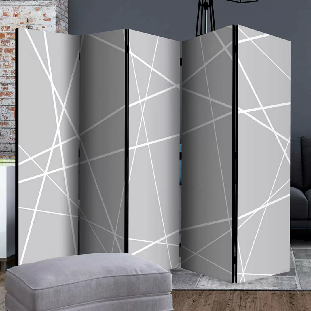 Paravent Raumteiler in Grau und Weiß Leinwand Füllung günstig online kaufen