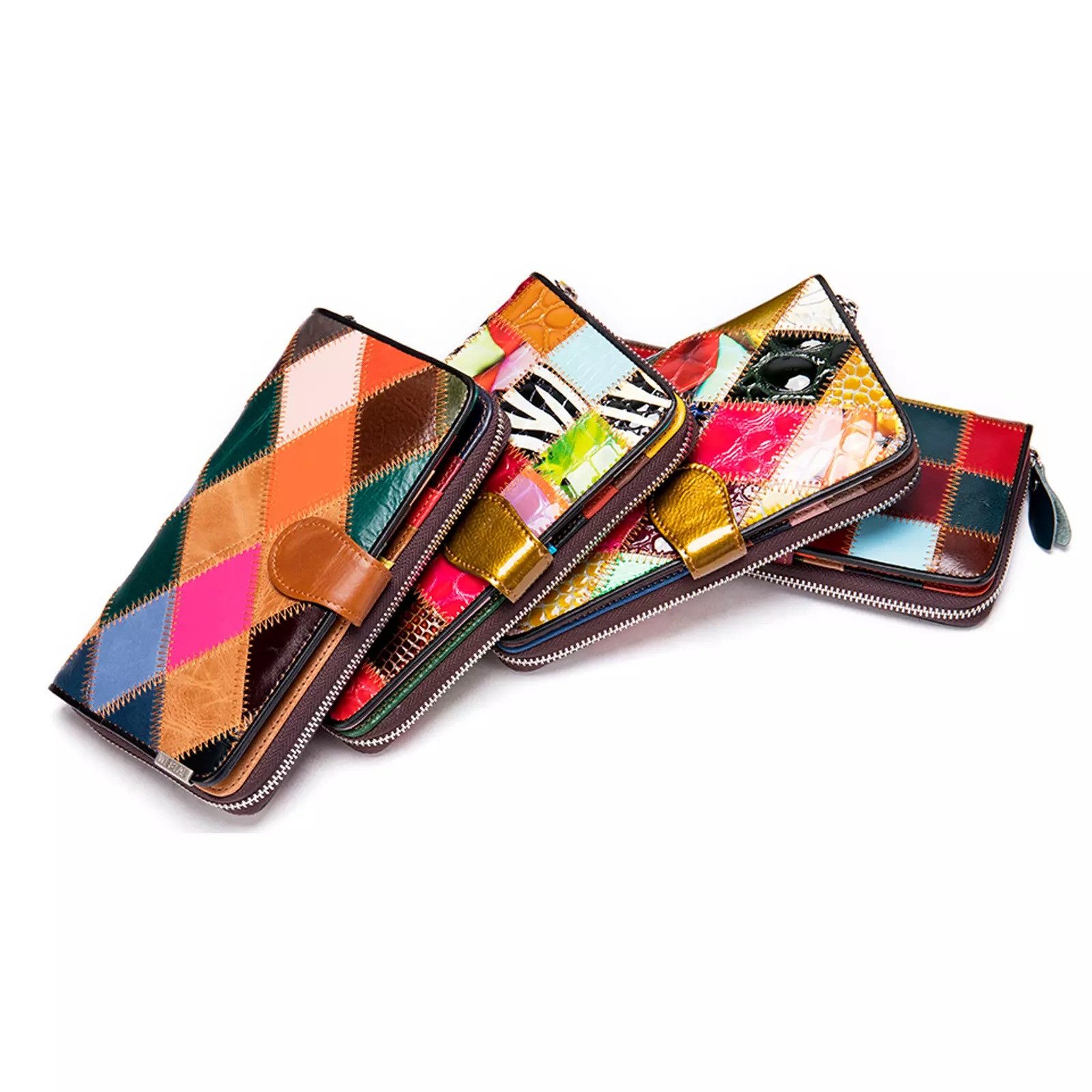 YUBRO-STUDIO Geldbörse Damen Patchwork Echtleder Geldbörse günstig online kaufen