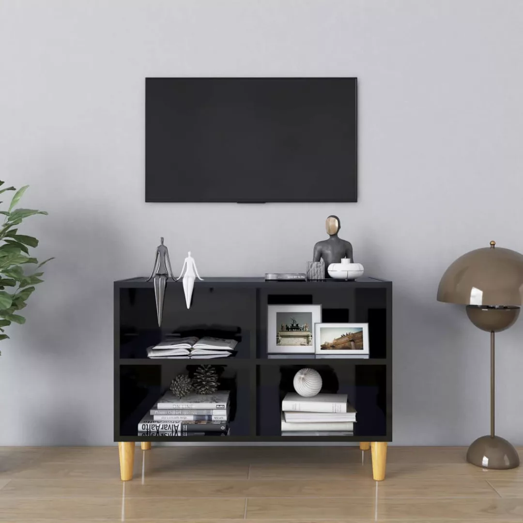 Tv-schrank Mit Massivholz-beinen Hochglanz-schwarz 69,5x30x50cm günstig online kaufen