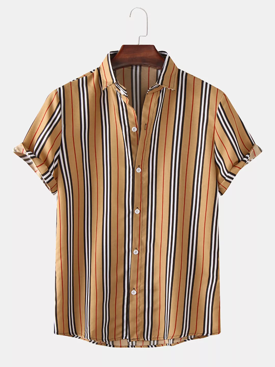 Mens Classic Gestreifte Kurzarm-Hemden mit lockerem, lockerem Kragen günstig online kaufen