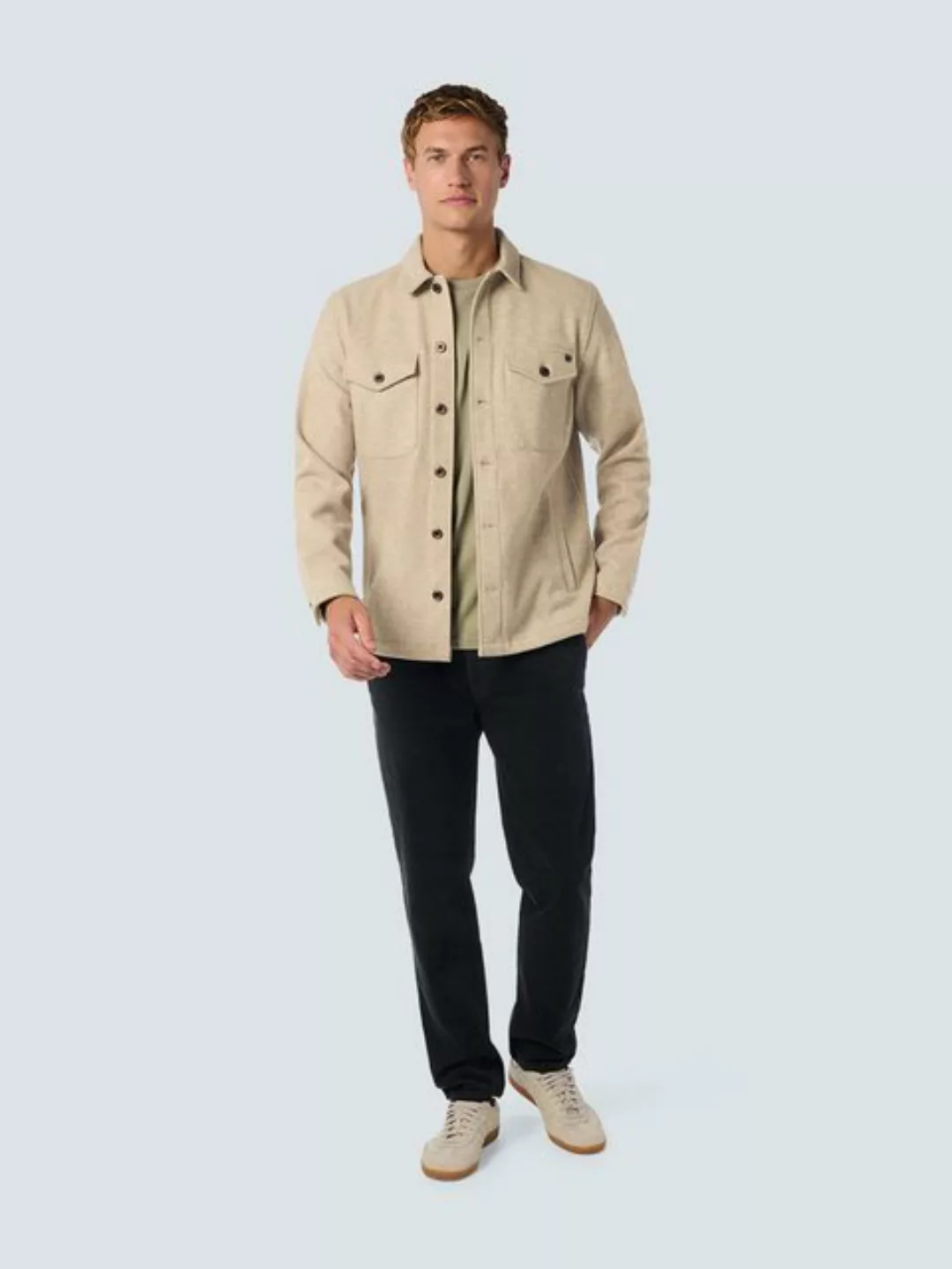 NO EXCESS Langarmshirt Overshirt Button Closure Melange günstig online kaufen