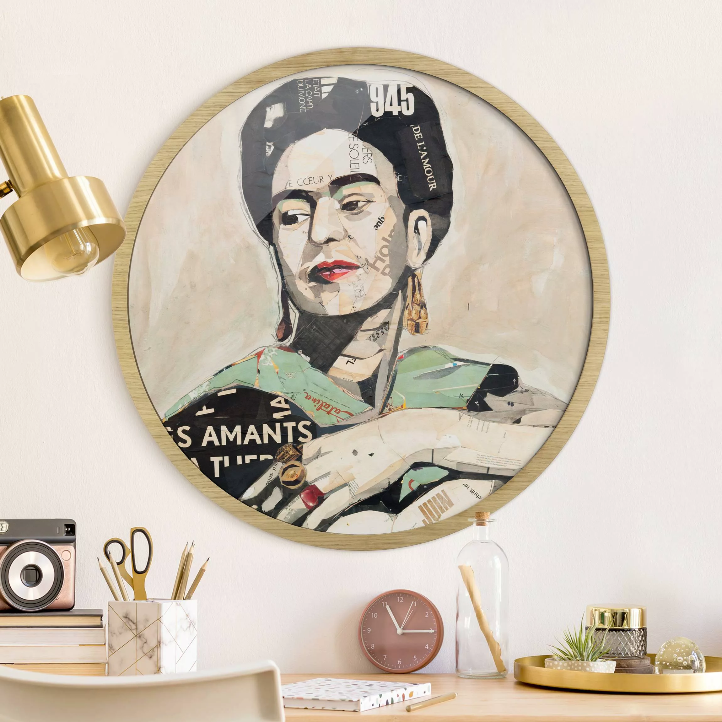 Rundes Gerahmtes Bild Frida Kahlo - Collage No.4 günstig online kaufen