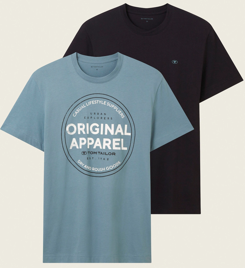 TOM TAILOR T-Shirt (Packung, 2-tlg) 1x mit großem Print 1x mit kleinem Logo günstig online kaufen