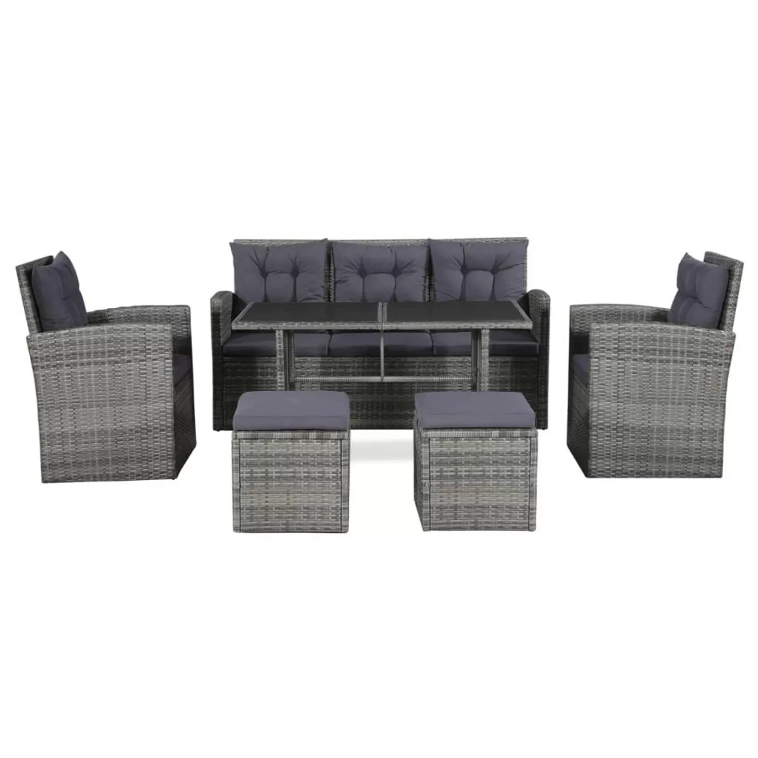 6-tlg. Garten-lounge-set Mit Auflagen Poly Rattan Grau günstig online kaufen