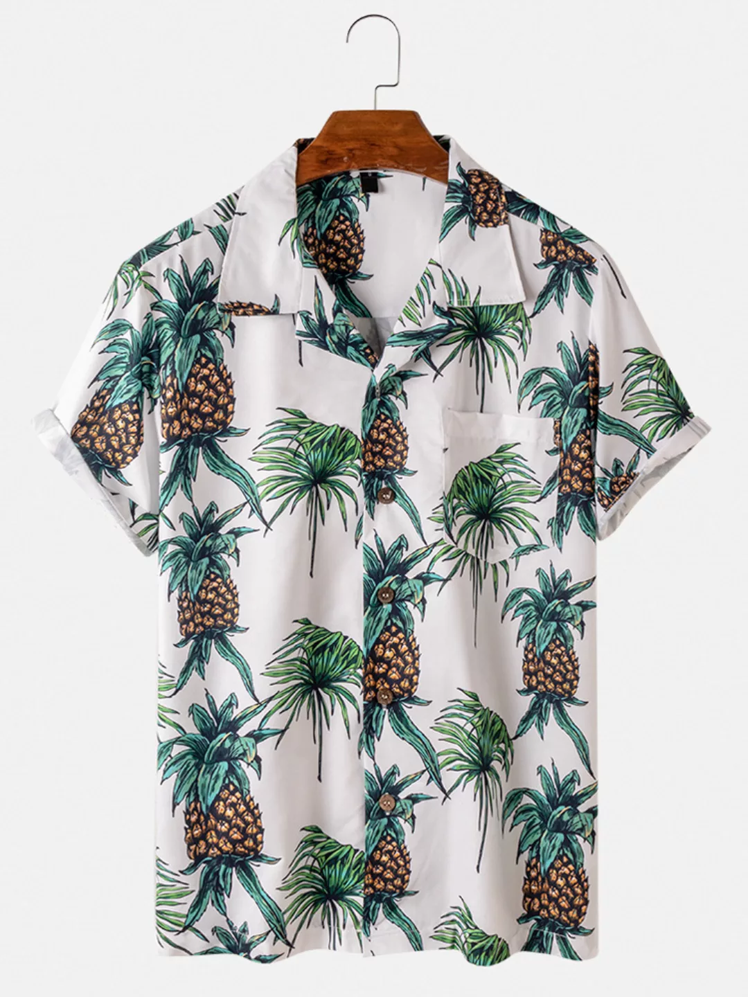 Herren Ananas gedruckt Revere Collar Casual Kurzarm Shirts mit Tasche günstig online kaufen