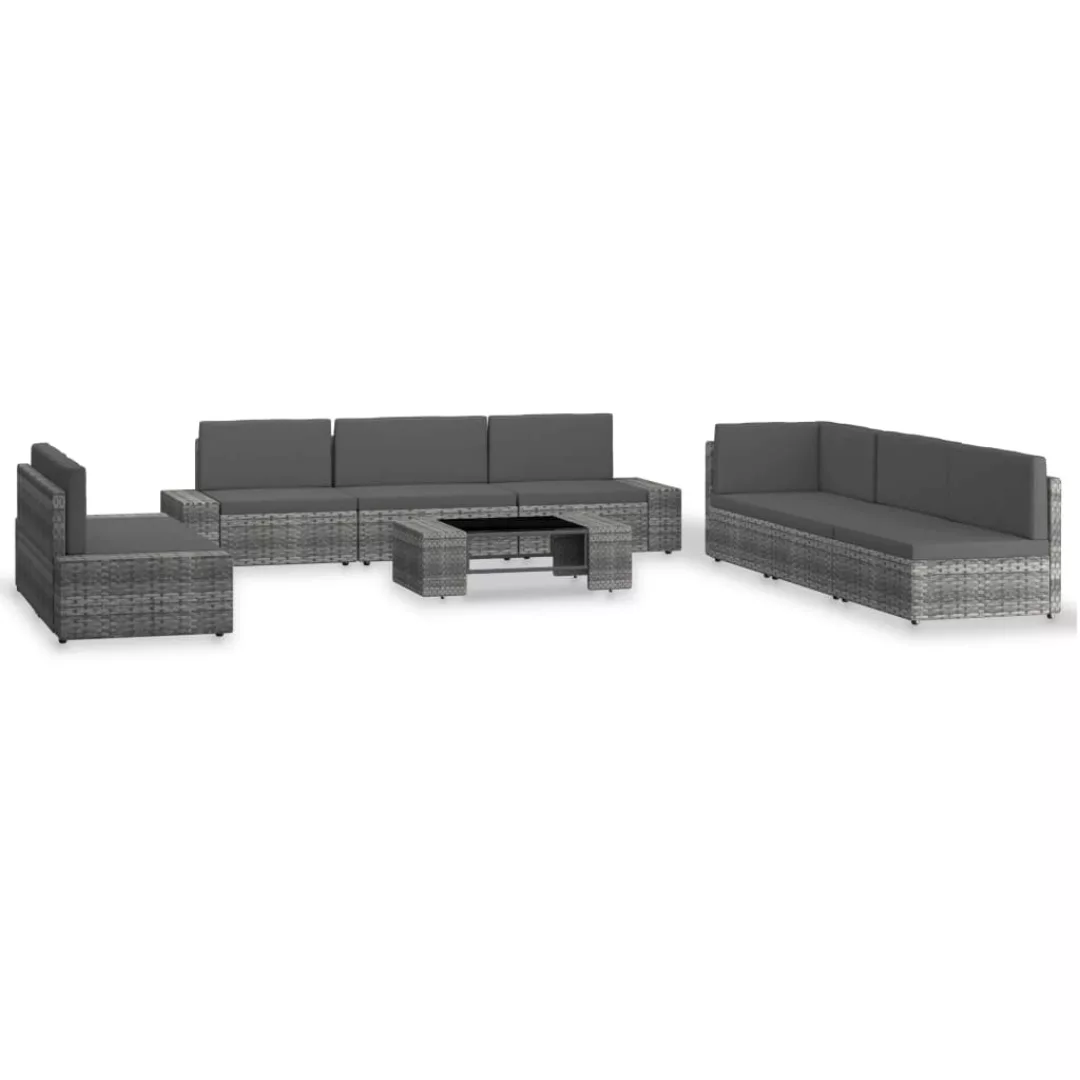 9-tlg. Garten-lounge-set Poly Rattan Grau günstig online kaufen