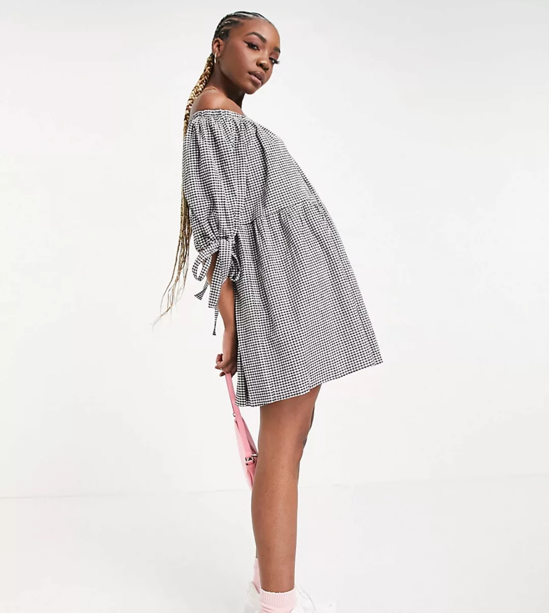 ASOS DESIGN Tall – Schulterfreies Minikleid im Stufendesign mit Schnürung a günstig online kaufen