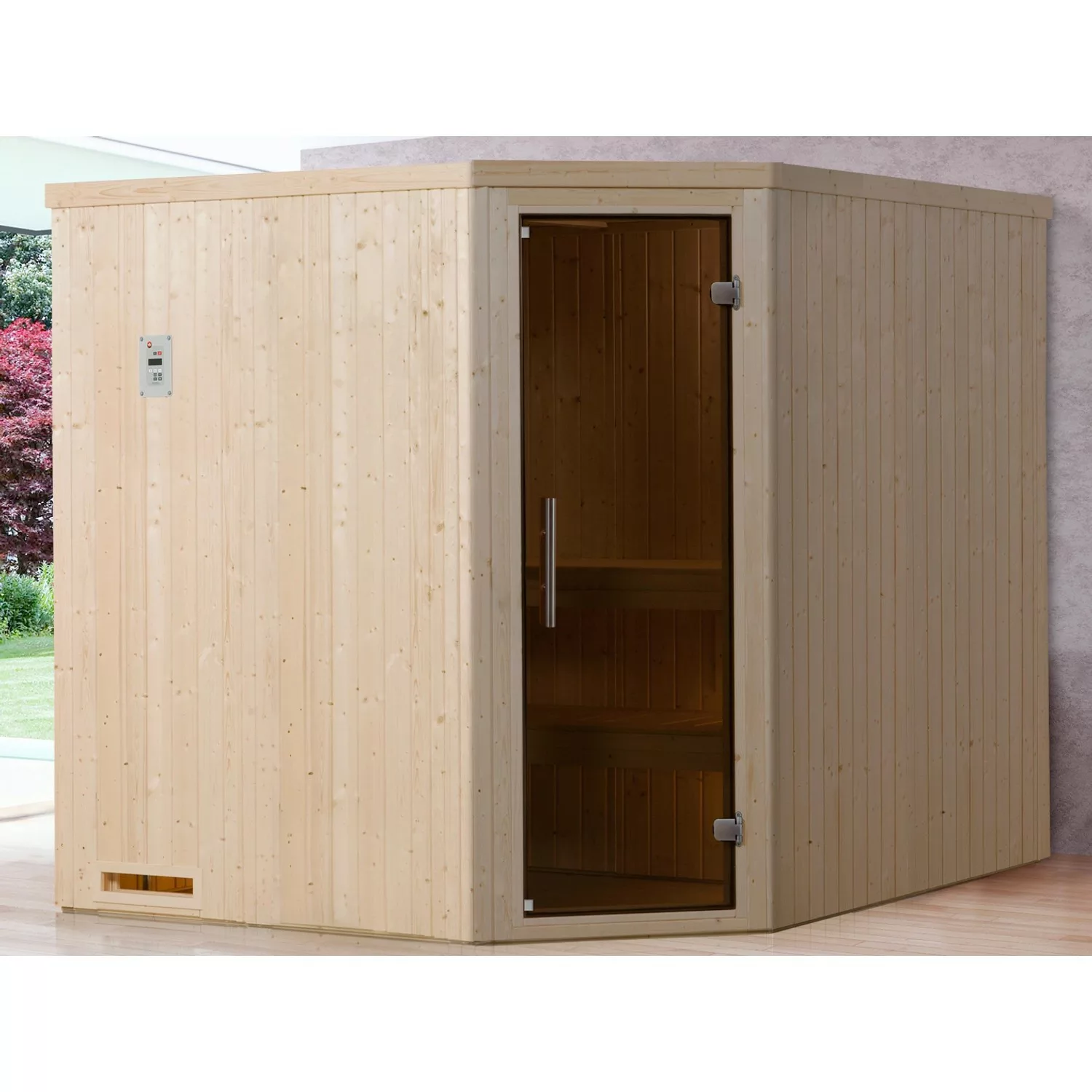 Weka Element-Ecksauna Varberg 2 Sparset 7,5 kW BioS Glastür günstig online kaufen