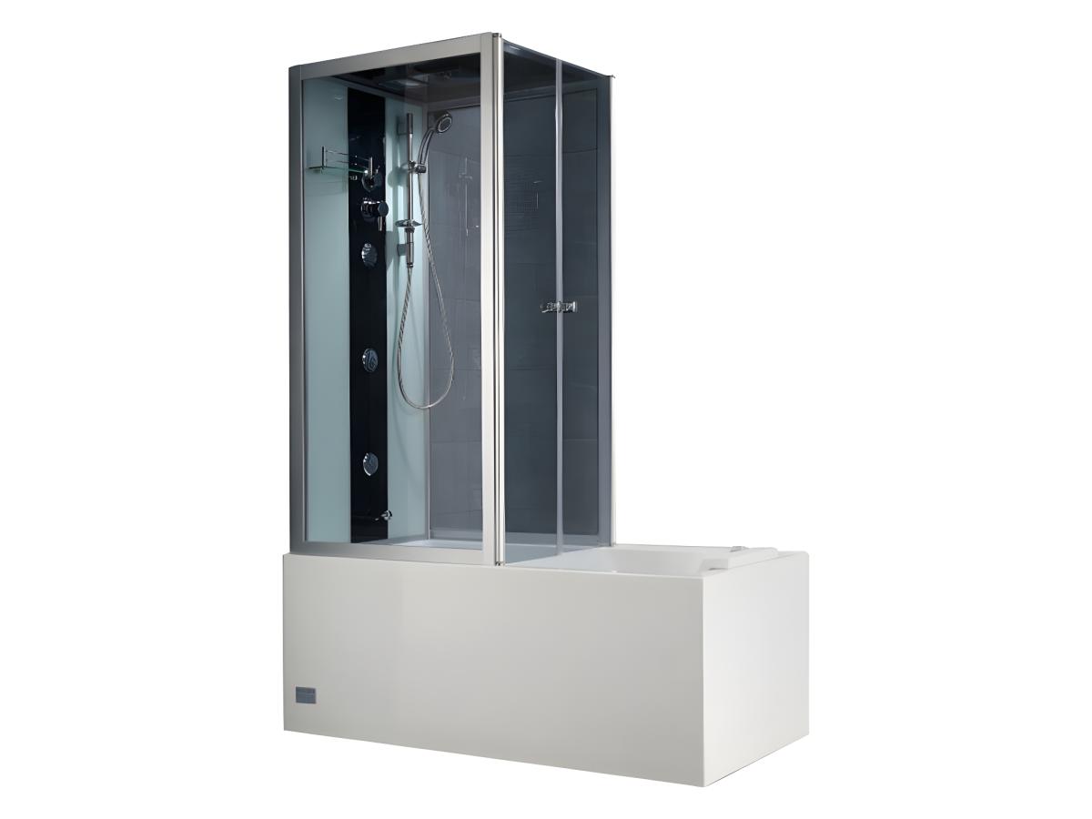 Whirlpool Badewanne mit Glasscheibe dunkelgrau - L150 x T75 x H215 cm - 30 günstig online kaufen