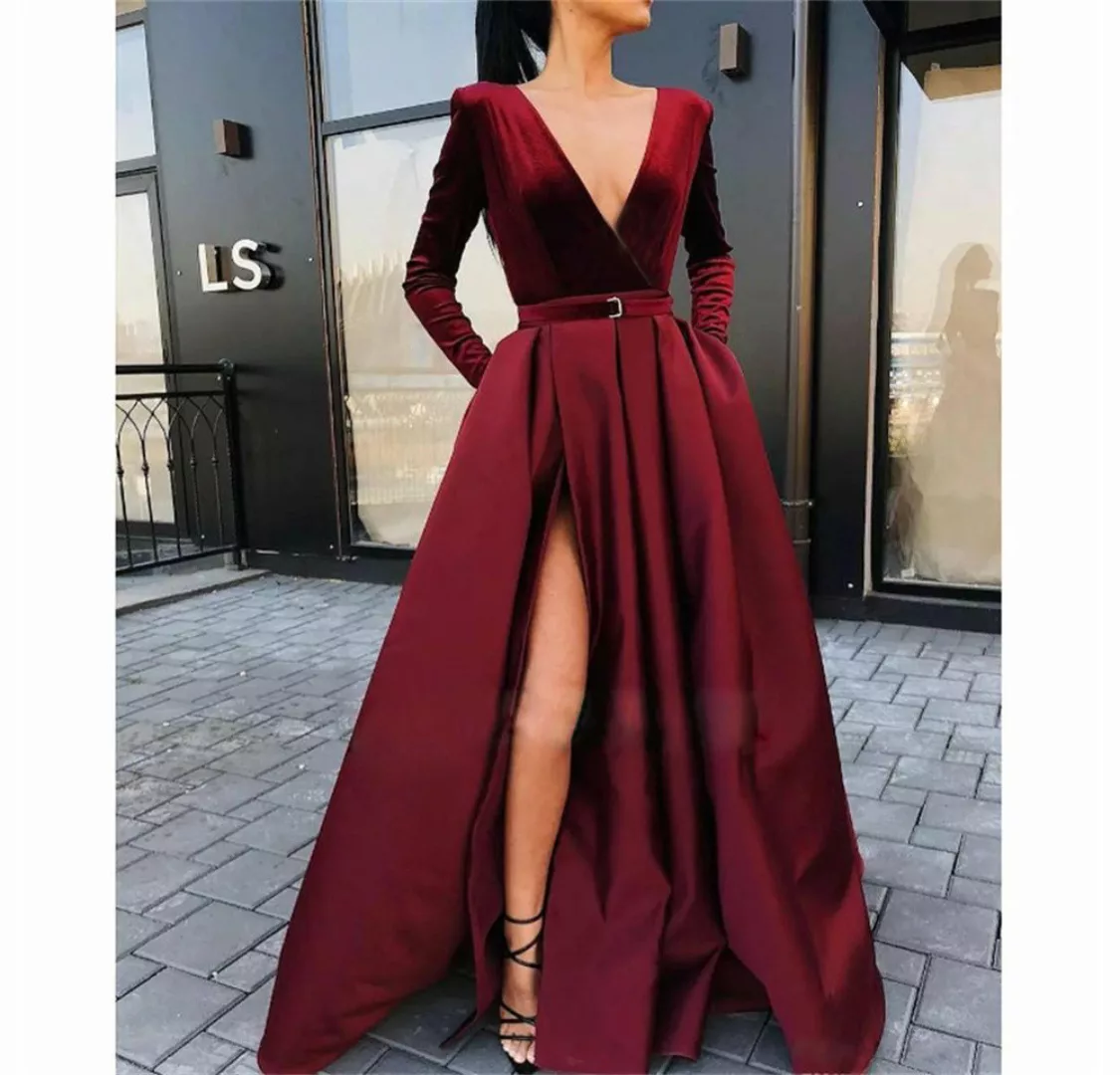 RUZU UG Abendkleid Damen kleid V-Ausschnitt Swingrock Schlitz Cocktailkleid günstig online kaufen