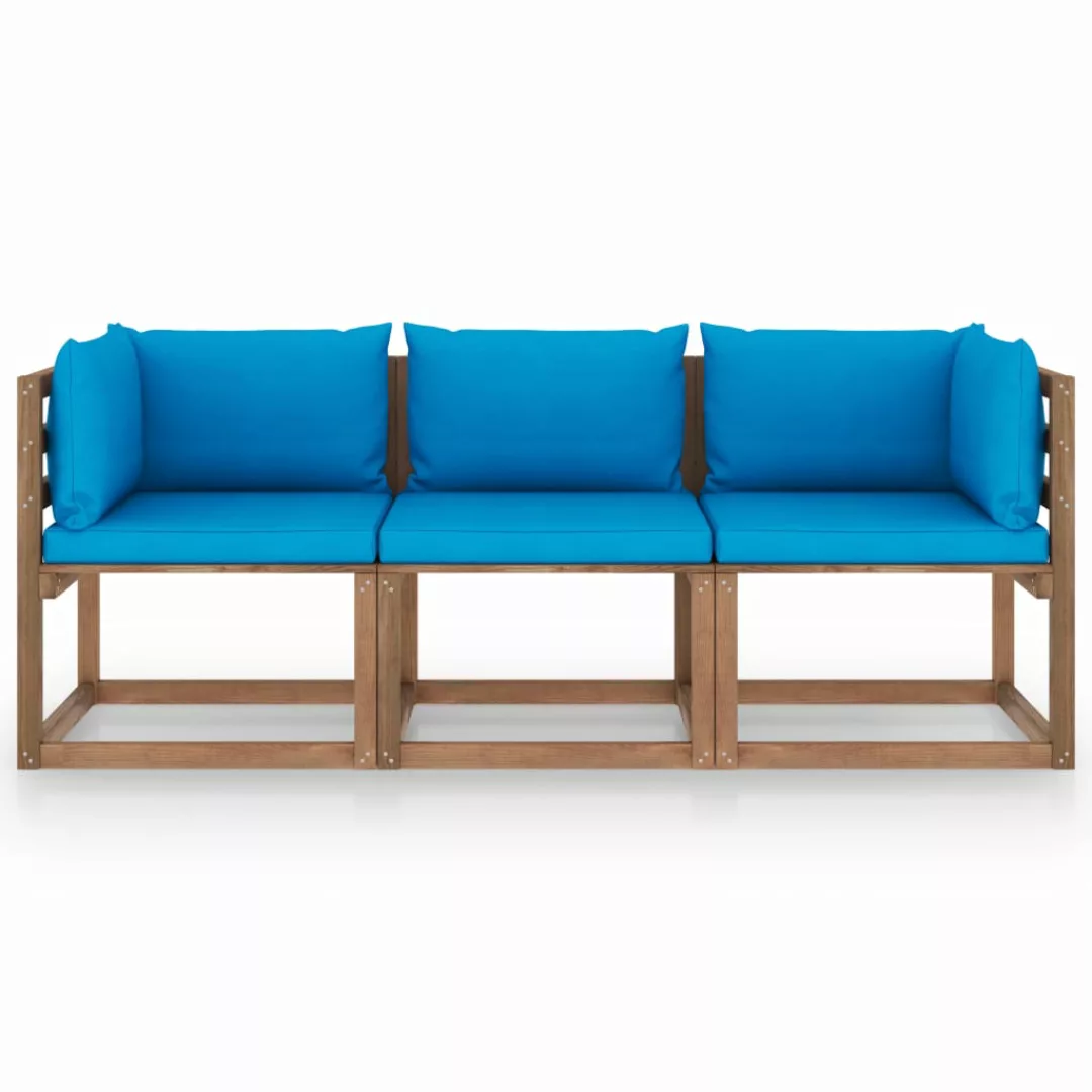 Garten-palettensofa 3-sitzer Mit Kissen Hellblau Kiefernholz günstig online kaufen