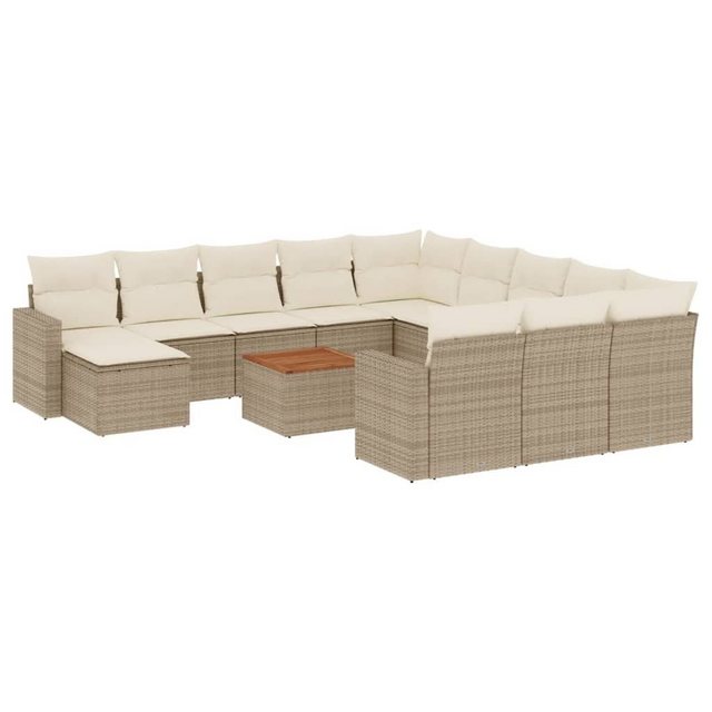 vidaXL Sofaelement 13-tlg. Garten-Sofagarnitur mit Kissen Beige Poly Rattan günstig online kaufen